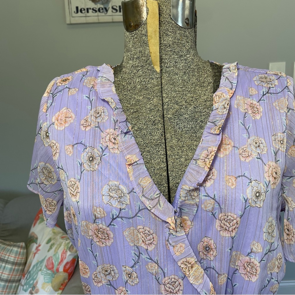 XS M L OX 2X LC Lauren Conrad midi floral green pink purple - Picture 2 of 10